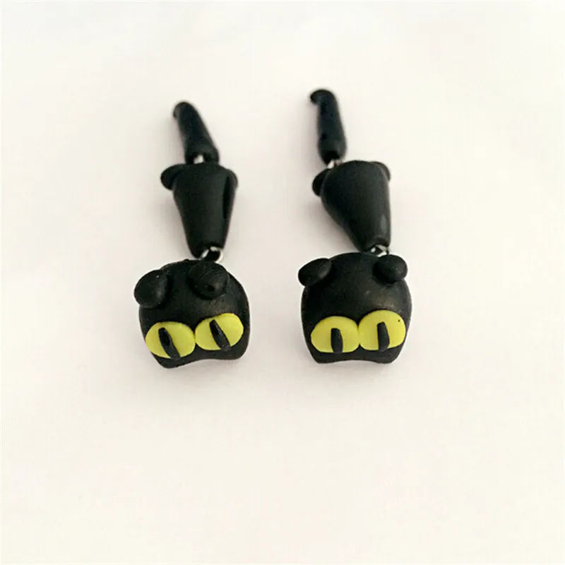

New Design Popular Polymer Clay White Lovely Cartoon Stud Earrings Animal Handmade Cartoon Black Cat Earrings Women Gift