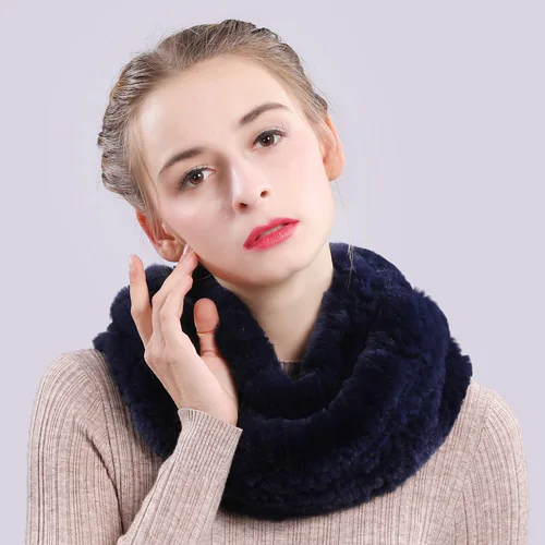 dark blue Зимний женский длинный стильный шарф из натурального меха натуральный настоящий мех кролика шарфы вязаные Настоящий мех кролика шарфы - Цвет: dark blue