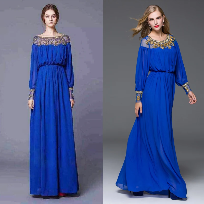 S-XXL High Quality 2019 New Fashion Complex Hand Beading Loose Simple Gorgeous Long Dress Party | Женская одежда