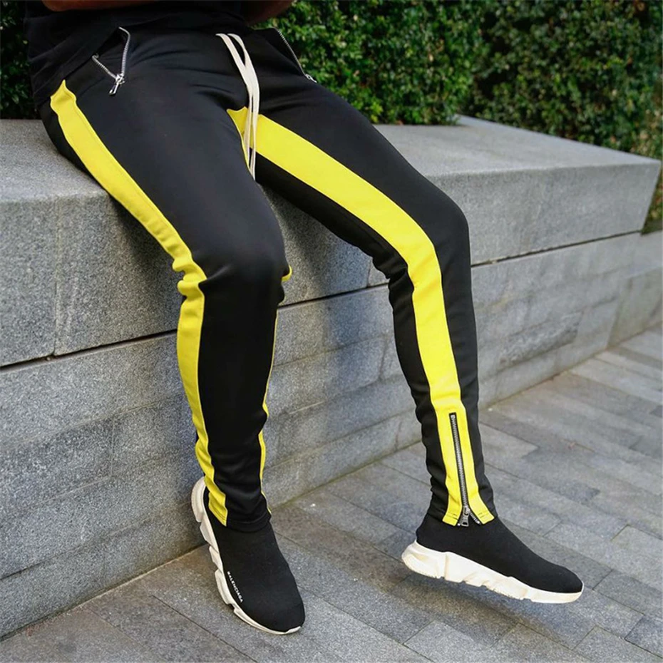 Stripe Joggers Штаны Для мужчин осень Повседневное спортивные штаны мужские туфли до лодыжки на молнии Узкие брюки одежда в стиле хип-хоп WG314