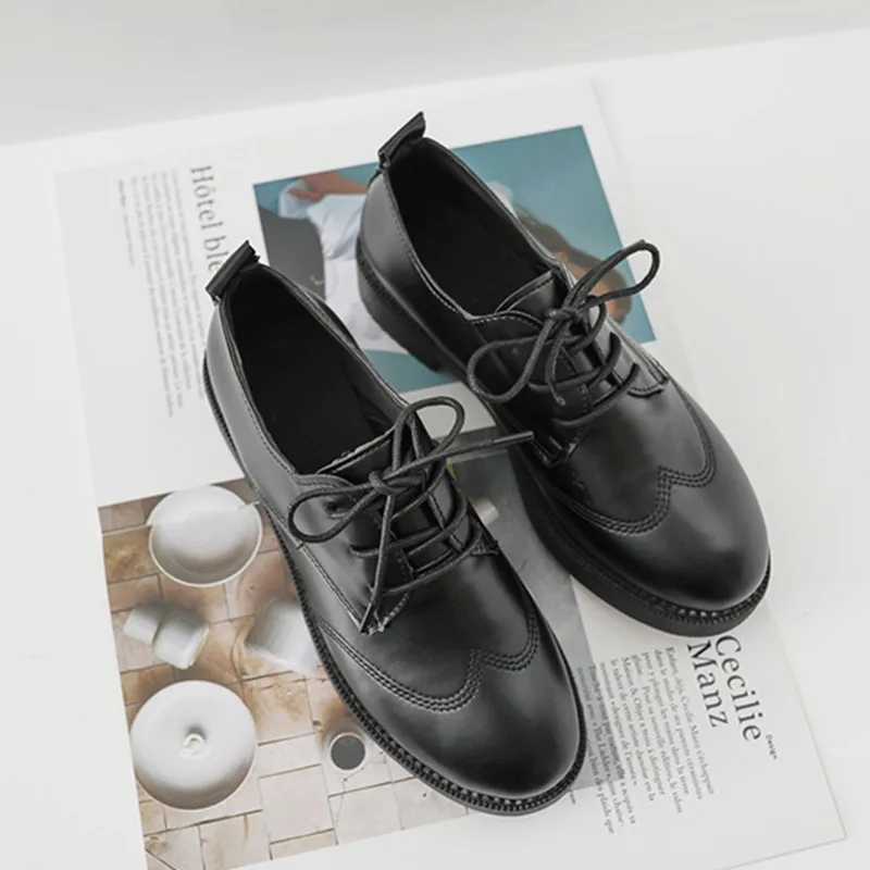 Бесплатная доставка Весна 2019 женские модельные туфли оксфорды кожаные с круглым