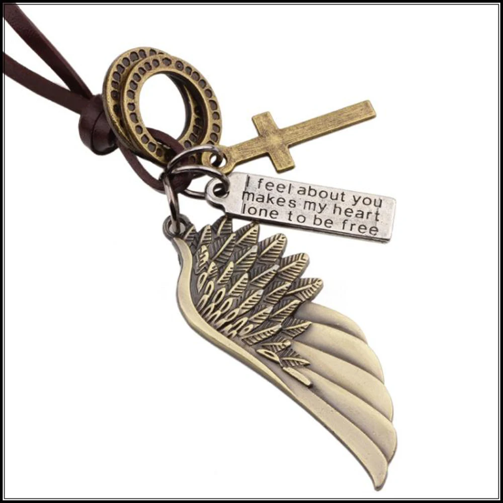 2017 модное ожерелье с подвеской в виде крыльев Ангела крестиков волков зубов