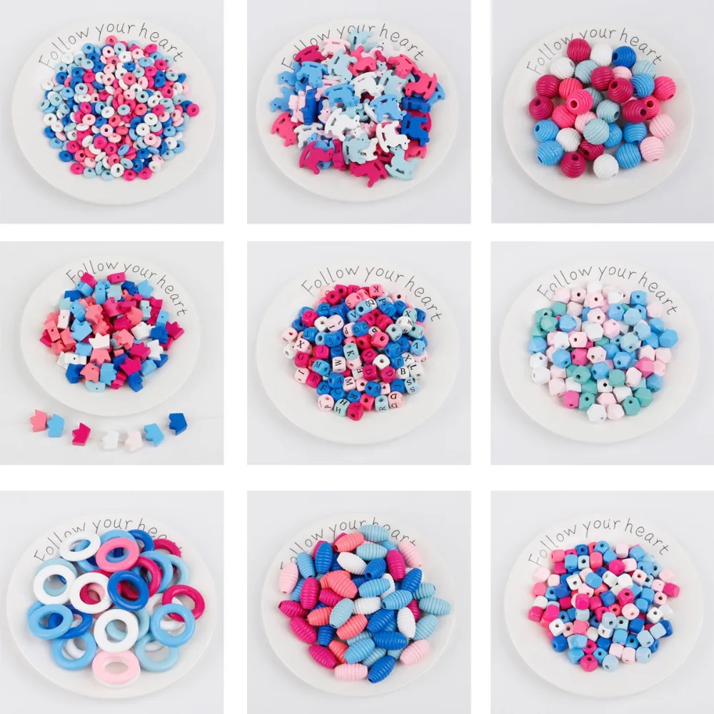 Разноцветные бусины в форме сердца звезды буквы круглые космические деревянные
