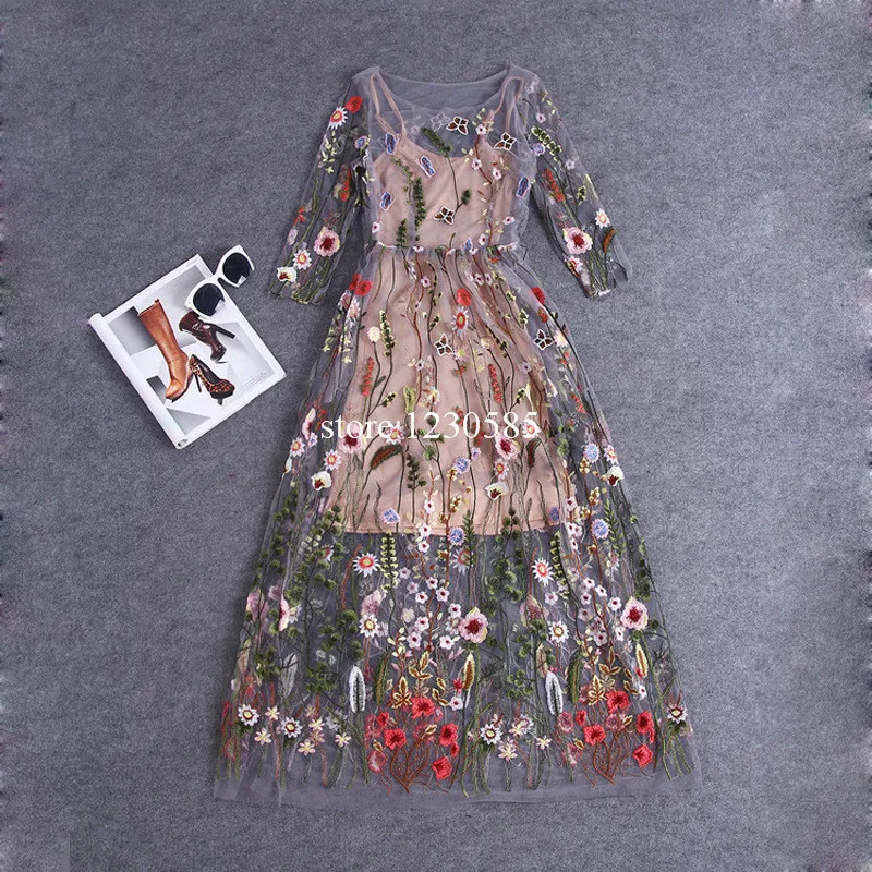 Подиумные платья 2018 Великолепные Длинные с полурукавами из прозрачной сетки