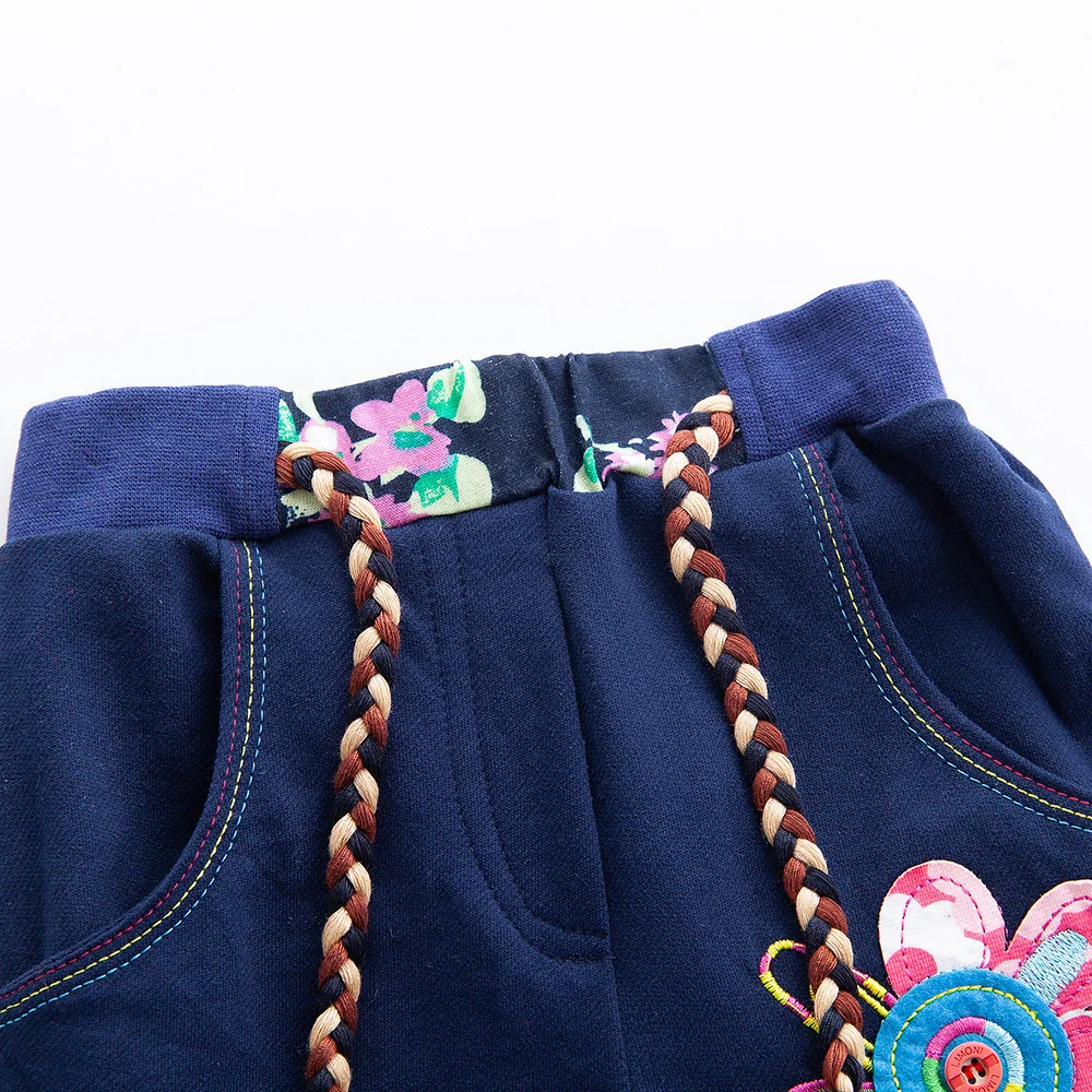 Модная одежда для маленьких девочек Новые голубые штаны с цветочным рисунком из