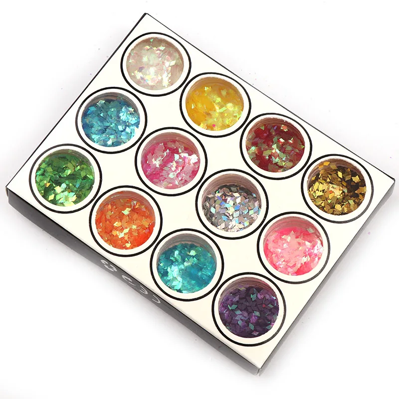 12 цветов лазерные блестки для дизайна ногтей ромбовидные с Spangle Gem 3D порошок