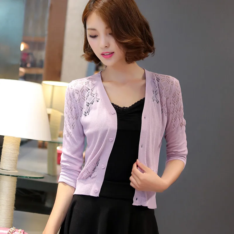 Женский свитер с коротким рукавом seven тонкое ажурное пальто V-образным вырезом и