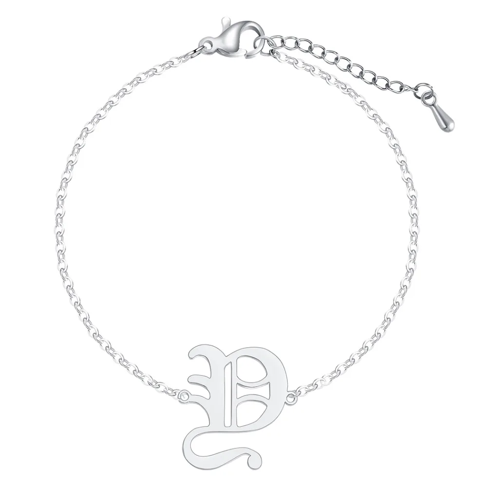 QIAMNI Stainless Steel Old English Initial Capital Y Alphabet Font Letter 26 A-Z Bangle Bracelet Anklet Birthday Gift Pulseras | Украшения