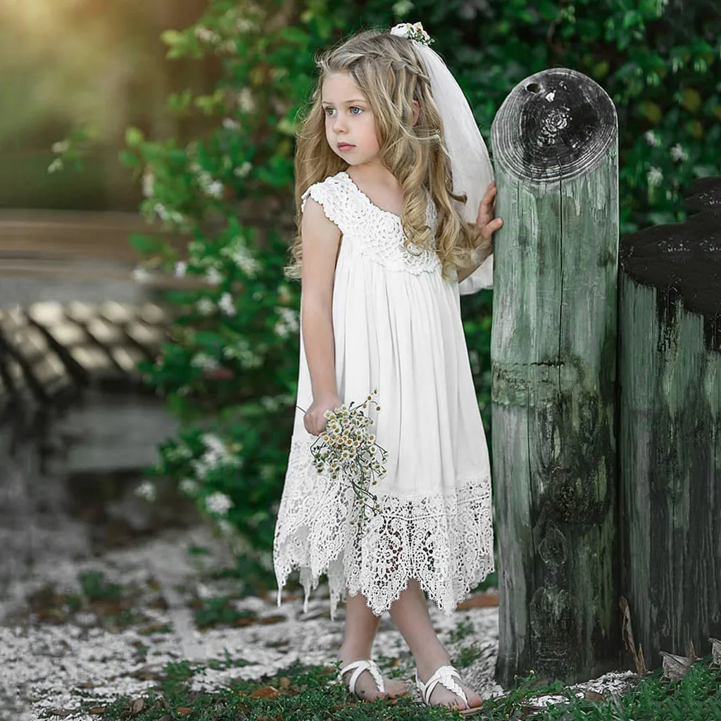 Новинка лета 2019 кружевной сарафан без рукавов с оборками для маленьких девочек