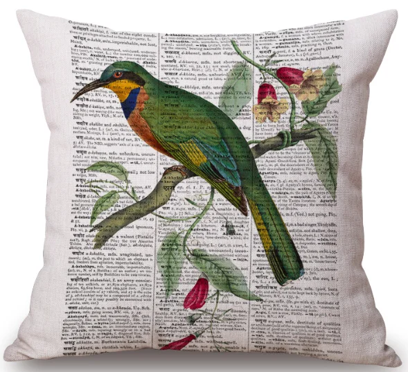 Винтажная наволочка для тела с изображением птицы и цветка льняная кровати