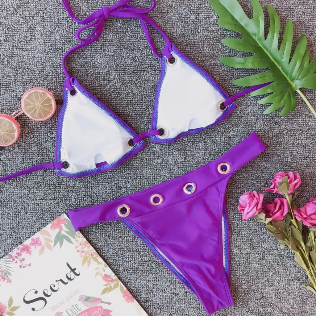 Черный комплект бикини из двух предметов Однотонный женский купальник 2019 микро