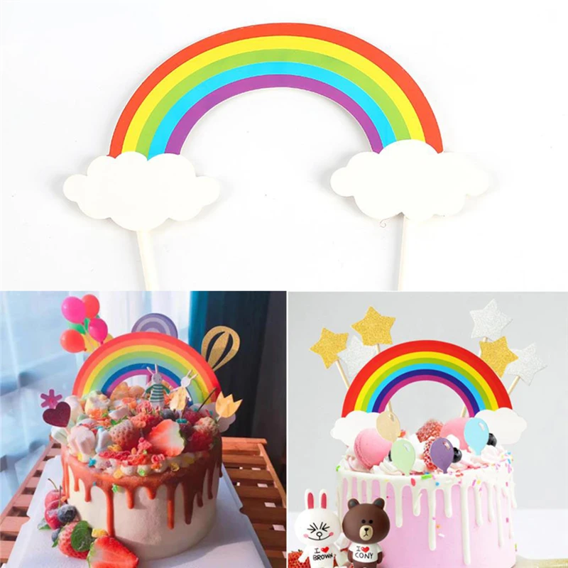 

5 Pcs Colorful Rainbow Cake Topper Birthday Wedding Cake Flags Cloud Balloon Birthday Party Baking Cake Flag Toppers Decoration