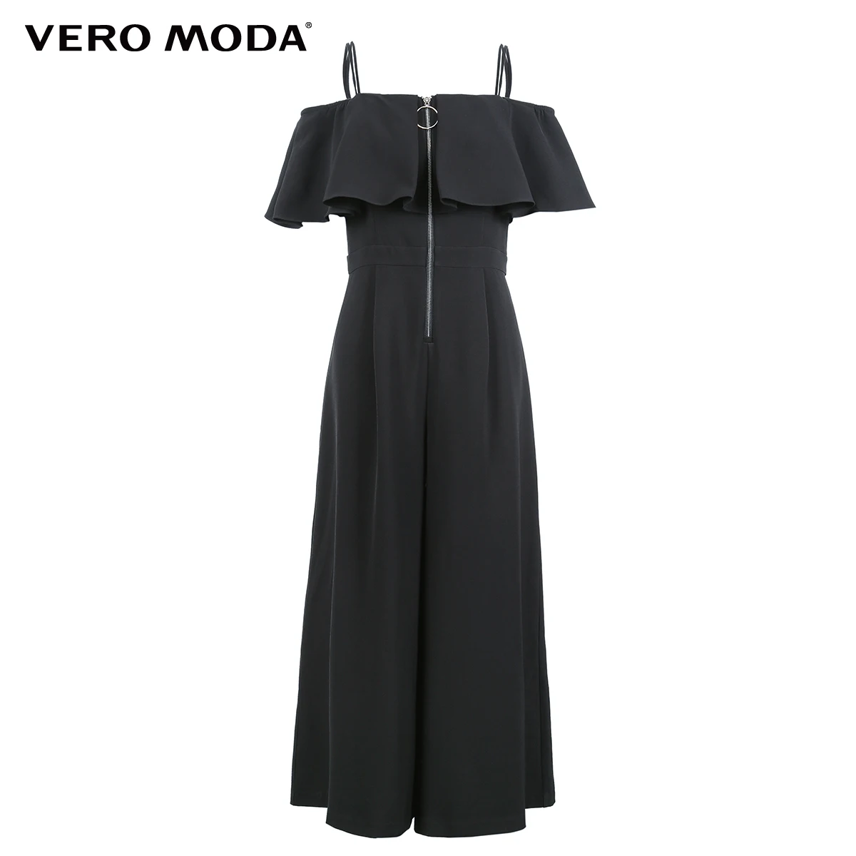 Женский комбинезон с оборками и вырезом лодочкой Vero Moda широкими штанинами