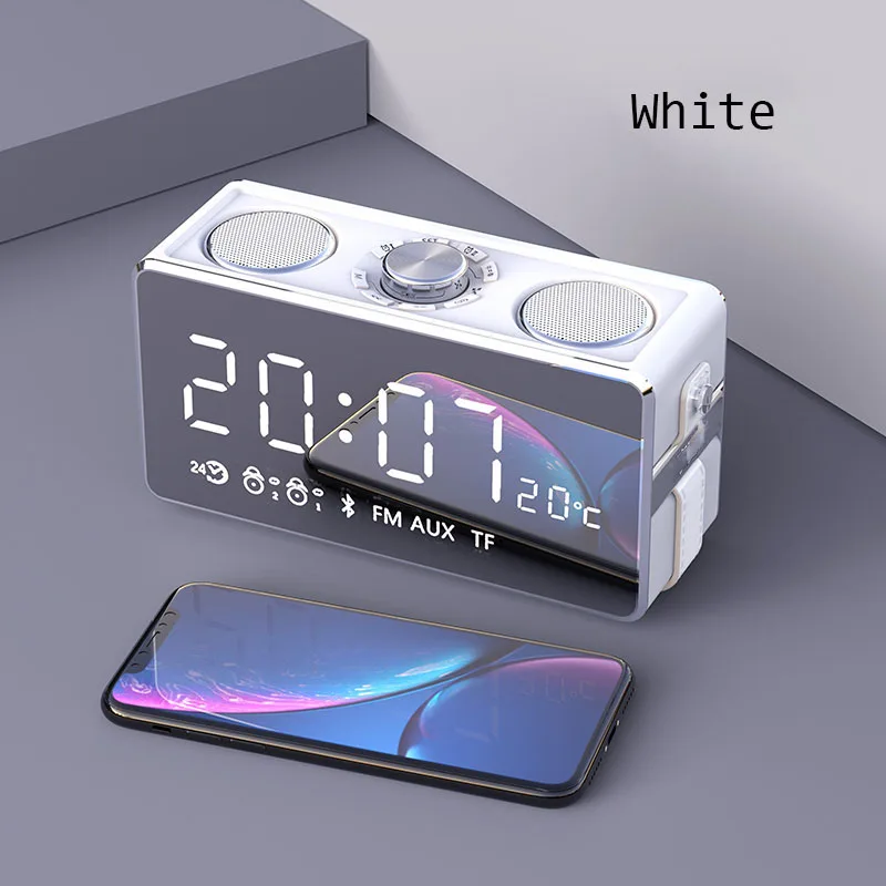Беспроводной Будильник Bluetooth FM радио светодиодный цифровые часы с режимом включения по таймеру электронные часы Поддержка TF карты памяти AUX сабвуфер музыкальный плеер - Цвет: Белый