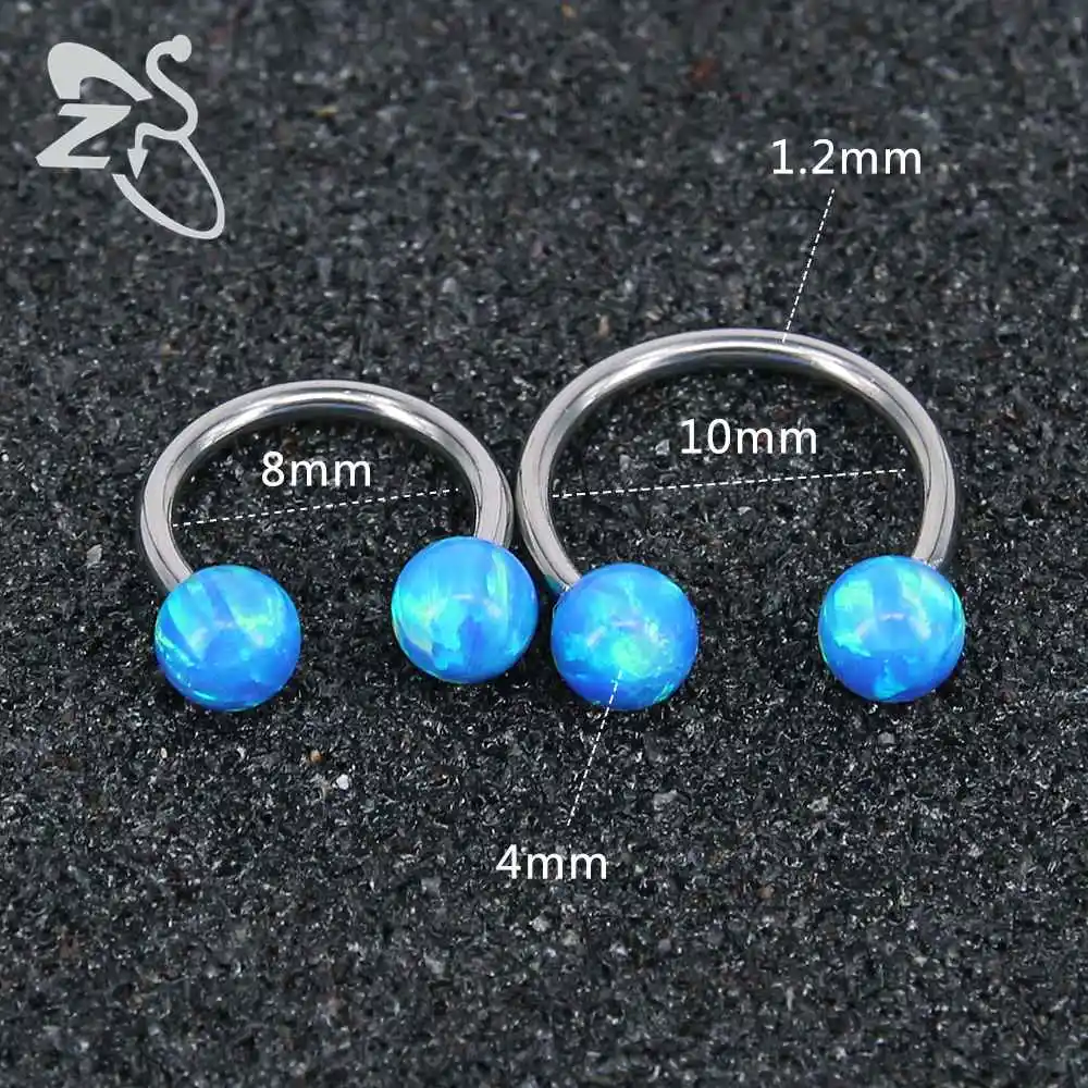 Кольца для бровей и губ из нержавеющей стали с белыми синими огненными опаловыми
