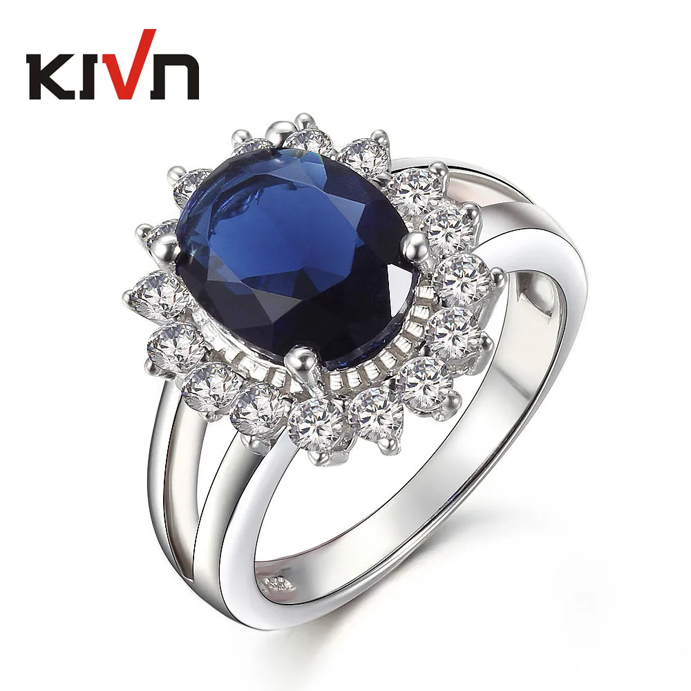 

KIVN Jewelry Blue CZ Cubic Zirconia Womens Girls Princess Diana Engagement Rings Mothers Day Birthday Gifts 10pcs Lot Wholesale