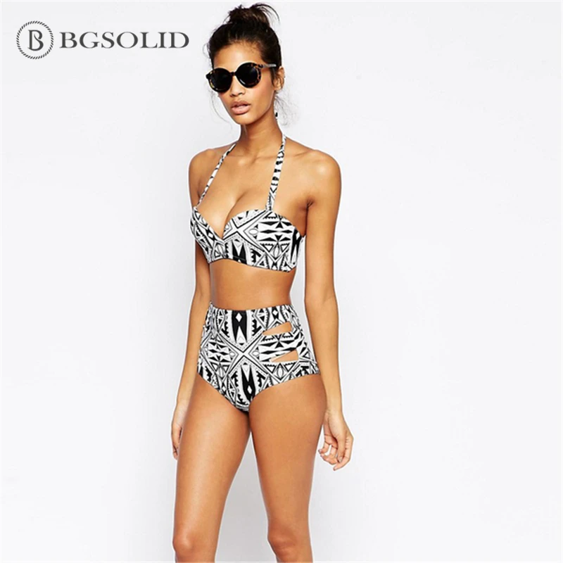 2019 new women's split bikini swimsuit with black and white graffiti |