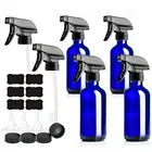 4 упаковки, 250 мл пустая голубая стеклянная бутылка-спрей с триггерным распылителем, крышка для хранения, этикетки для досок для чистящих средств, растения 8 унций