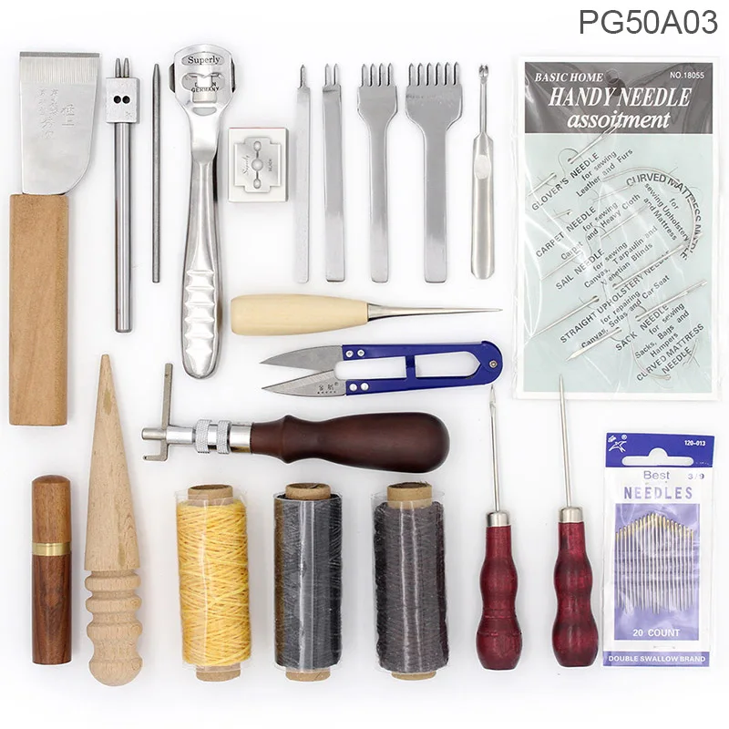 21 PCS Set Инструменты для шитья кожи DIY ручной Набор для вышивки шило Вощеная наперстенная нить для шитья кожи, холста, основные инструменты для начинающих - Цвет: 21 PCS Set