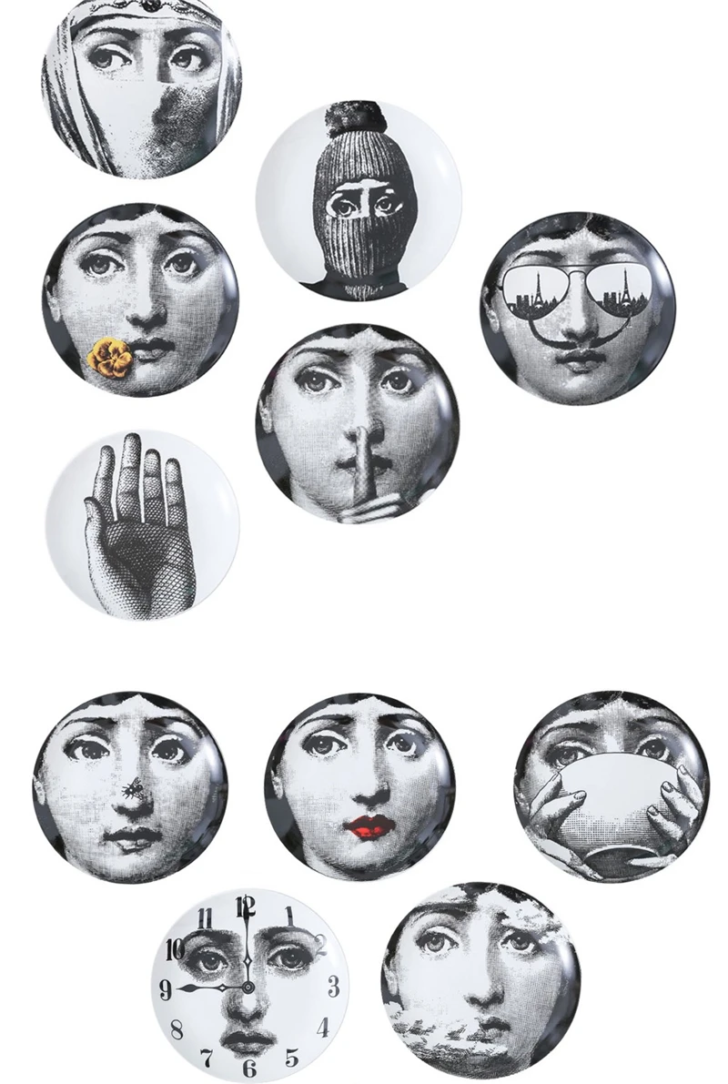 8 дюймов Милан rosenthal Piero fornasetti тарелки чистого черного цвета и белой иллюстрации Топ Мода висят блюда по производству образцов/дома/отеля настенный Декор