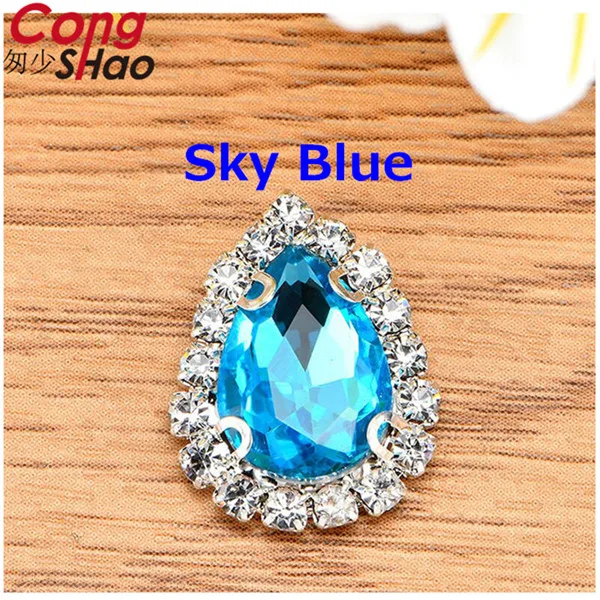 Sky Blue Обведено со стразами! 10 шт./упак. каплевидные стеклянные стразы с когтями пришить Кристалл СТРАЗА под Камень алмазная металлическая основа ZZ1011 - Цвет: Sky Blue