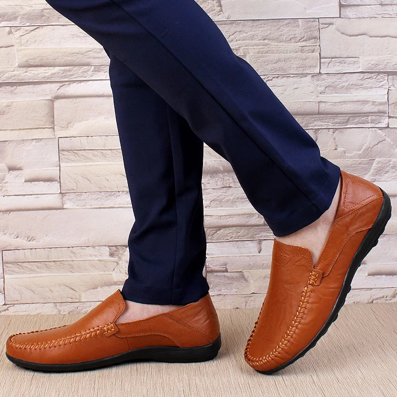 LAISUMK Big Size Handmade Genuine Leather Men Loafers Soft Driving Moccasins Brand Casual Shoes Slip On Flats | Обувь