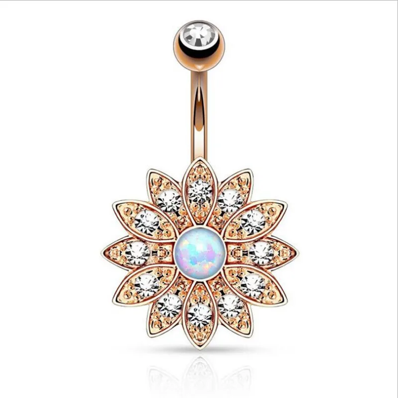 

New Surgical Steel Big Flower Dangle navel rings Crystal Navel Gold Belly Button Ring Navel Piercing Fashion Body Jewelry