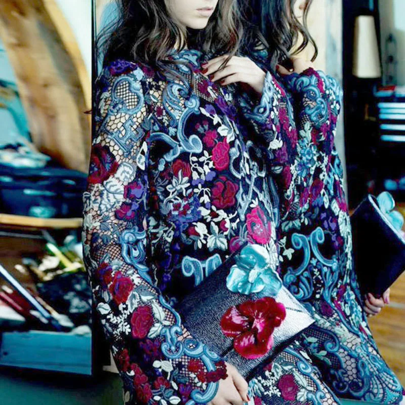 ткани фатин ткань для шитья платья Неделя моды кружева цветок Роскошная вышивка