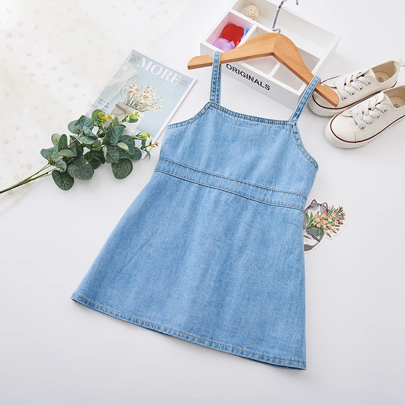 Джинсовые платья на бретельках для девочек детское джинсовое платье без рукавов