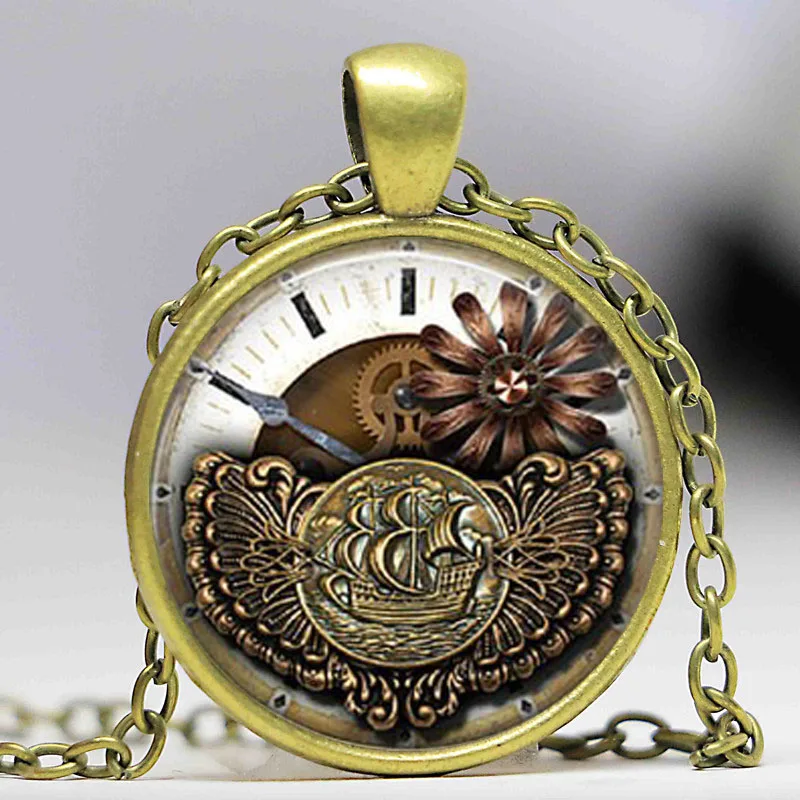 Hot selling steampunk clock watch necklace &amppendant retro glass cabochon jewelry | Украшения и аксессуары