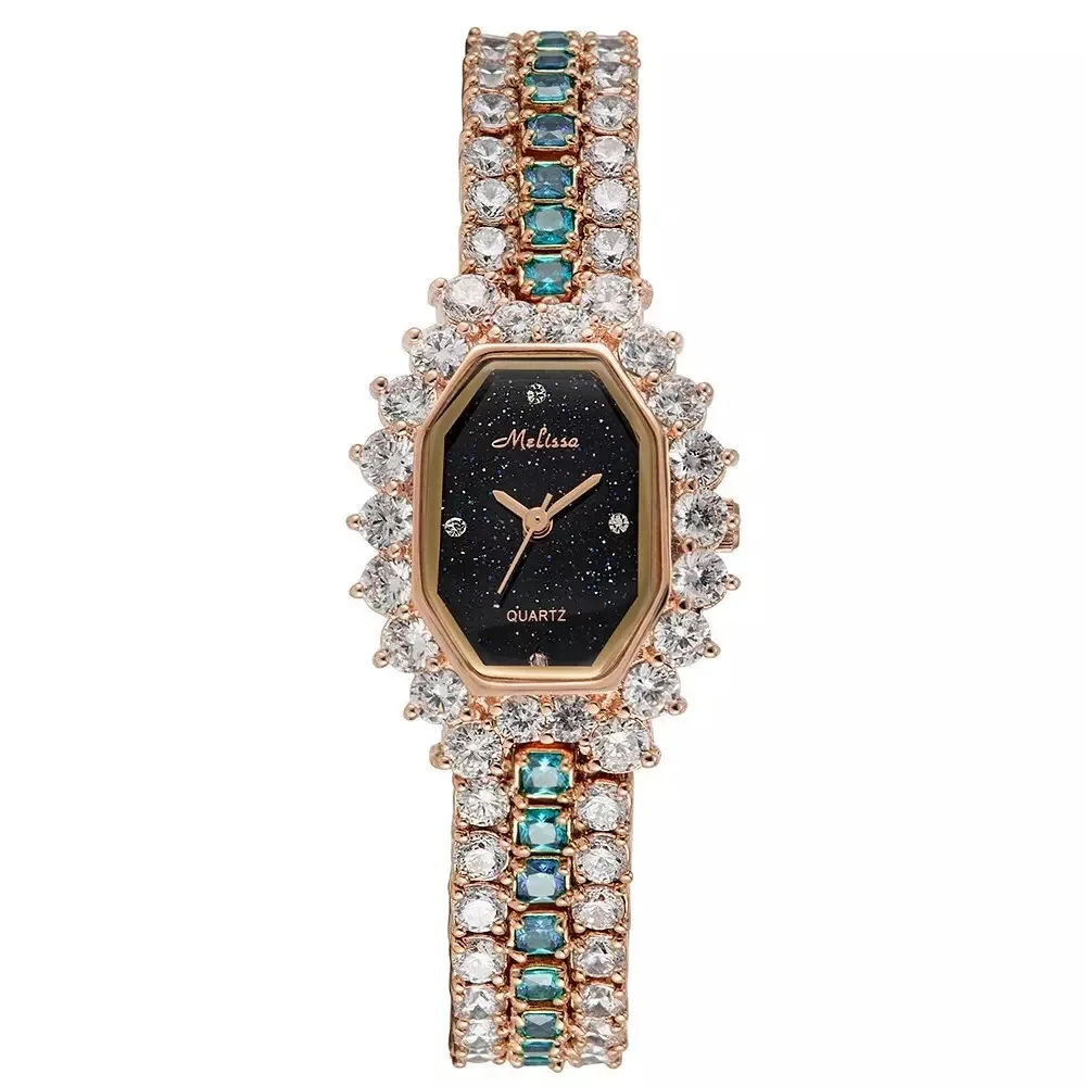 Blue Rose Gold Melissa Для женщин Роскошные ювелирные изделия со стразами часы моды Винтаж квадратный браслет часы браслет Звездная ночь звезды Femme кварц - Цвет: Blue Rose Gold