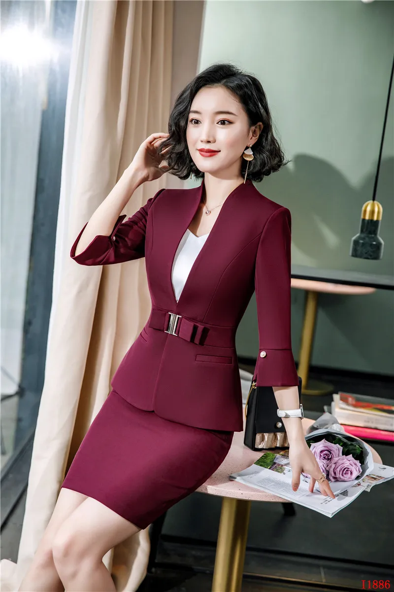 Женский фиолетовый Блейзер деловой костюм с юбкой и пиджаком одежда для работы