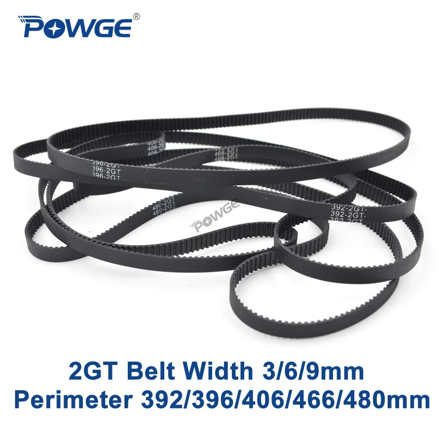 POWGE 10 шт. 2GT синхронного ремня периметр = 392 396 406 466 480 Ширина 3 мм, 6 мм, 9 мм, зубов 196 198 203 233 240 GT2 зубчатый ремень петля