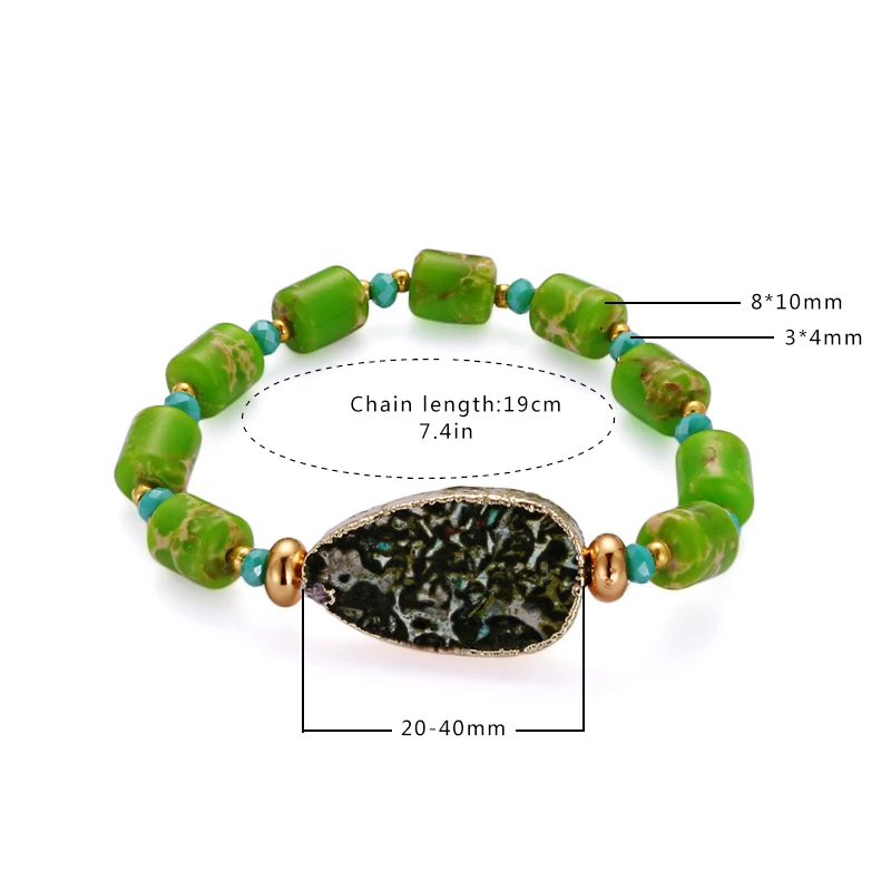 20-40mm Irregular Natural Druzy Stone Charm Bracelets 8*10mm Green Sea Sediment Jaspers Bohemia Beaded For Women 2019 | Украшения и