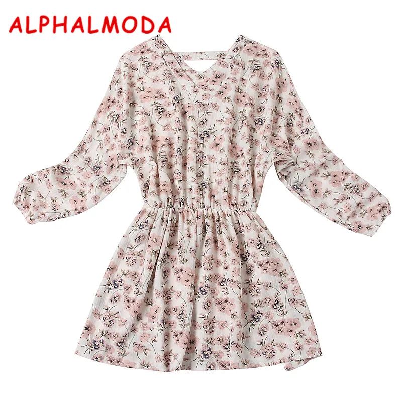 Женское Повседневное платье ALPHALMODA с цветочным принтом рукавом летучая мышь