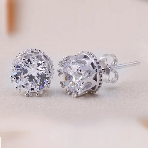 Женские серьги гвоздики Uloveido с короной из кубического циркония серебряные