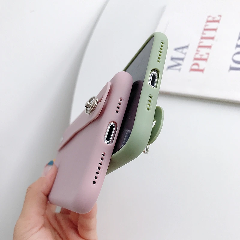 Карамельный цвет ремешок держатель чехол для телефона для iPhone 11 Pro Max XR XS Max X 7 8 6S Plus Чехол Мягкий ТПУ полный корпус задняя крышка телефона