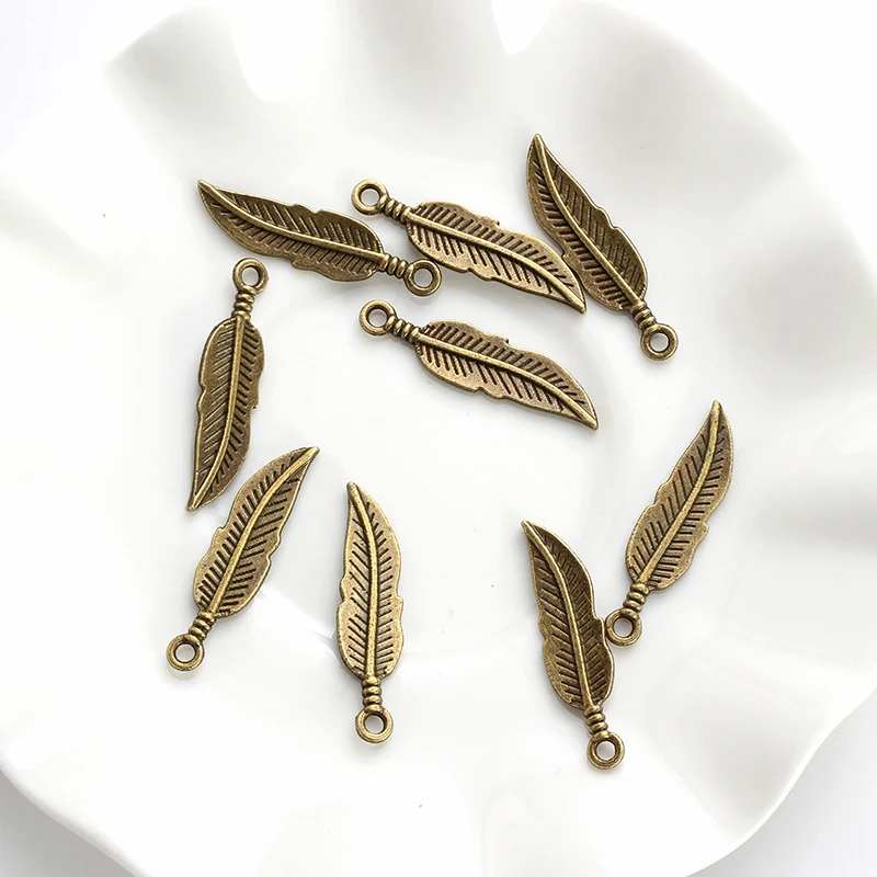 MEIBEADS Vintage Zinc Alloy Antique Bronze Feather Charm pendant For Bracelet&ampNecklace Jewelry Hand Making Accessories EY4865 | Украшения