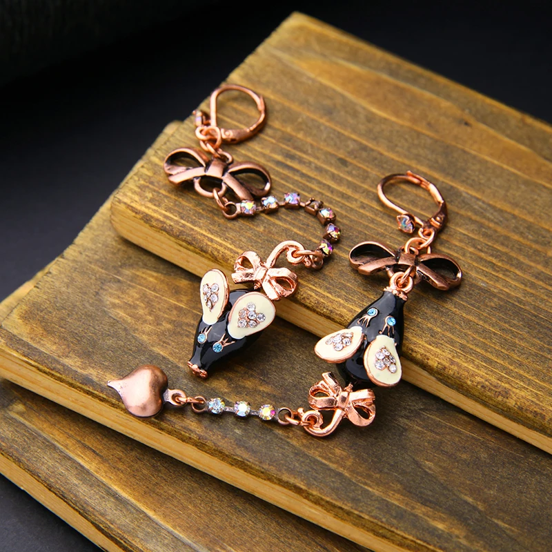 Длинные серьги с розовым и черным камнем в форме мыши для девочек|long drop earrings|long