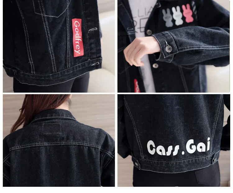 Новое поступление 2017 года Осенняя женская джинсовая куртка карманы украшения