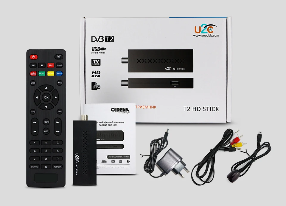 U2C DVB-T2 t2 HD 1080P ТВ-Палка с дистанционным управлением, испанский ТВ-приемник, DVB-T2-палка, ТВ-приставка, русский цифровой наземный ТВ-приёмник