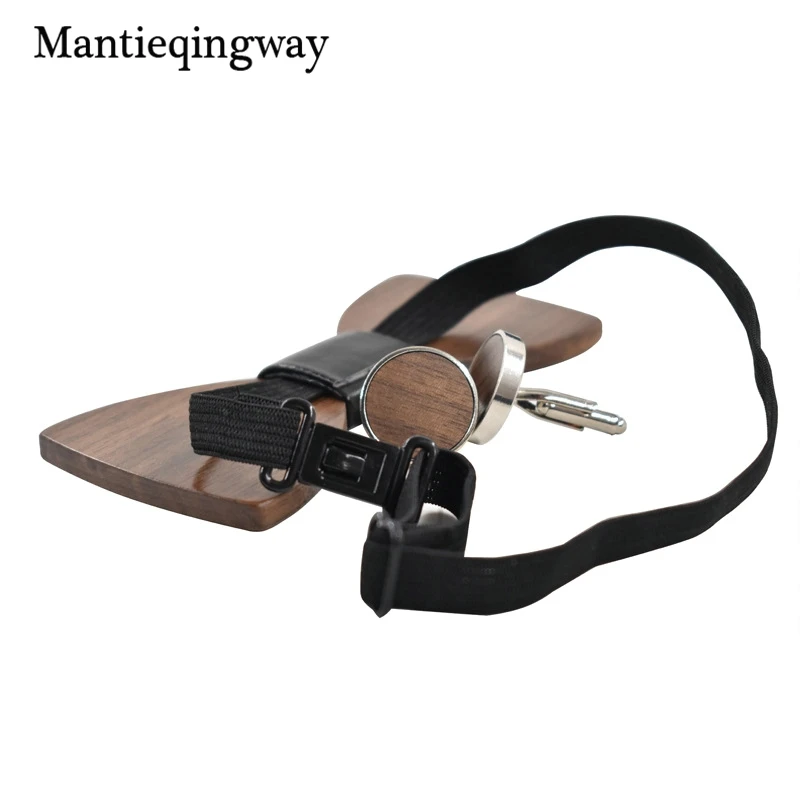 Mantieqingway Мужская деревянная Бабочка Набор Запонок бренд бизнес деревянный галстук-бабочка галстук галстуки Запонки для свадьбы жениха