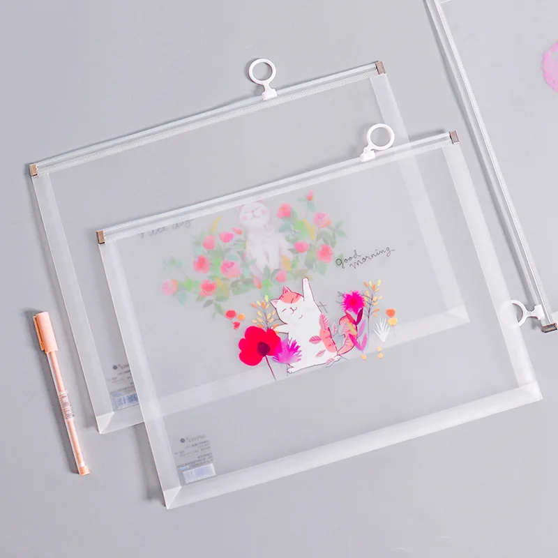 

10PCS File Bag A4 Transparent Zipper File Folder Information Bag Test Paper Receiving Bag Student Stationery