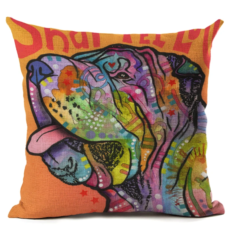 Мультяшный стиль Цветная собака 3 с принтом льняной Хлопковый чехол для подушки