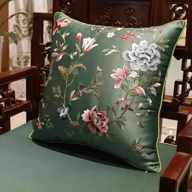 Dark green Классическая атласная Подушка с вышивкой подушка ручной работы Подушка без внутренней подкладки 35x50 см 45x45 см 50x50 см - Цвет: Dark green