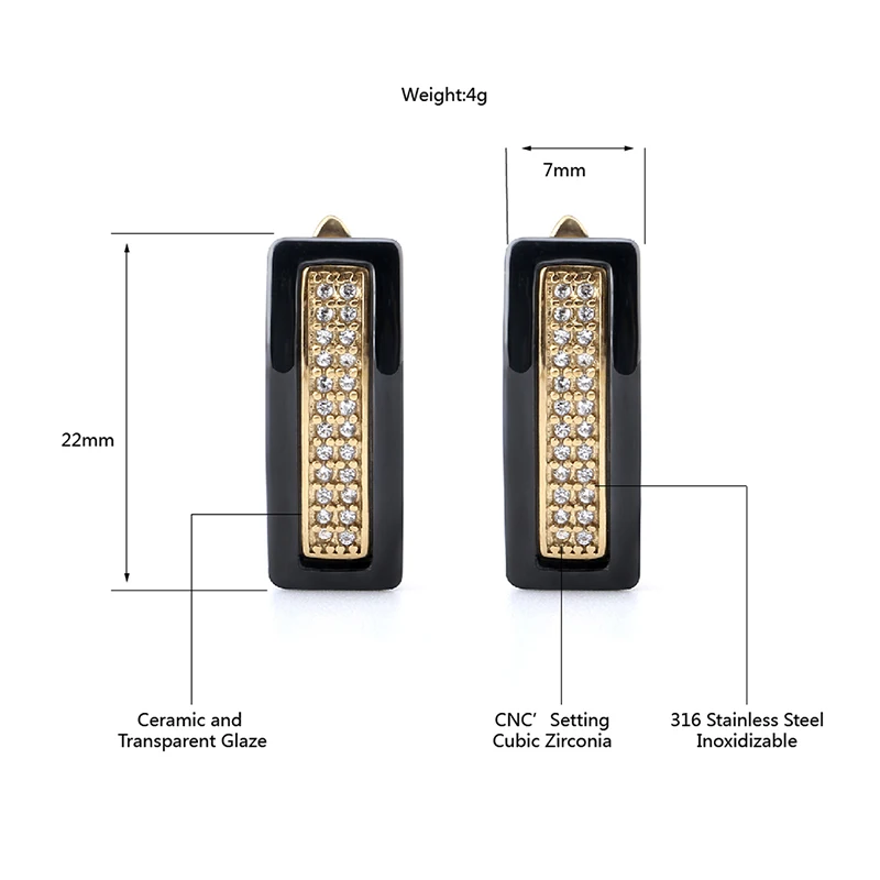 Женские керамические серьги гвоздики u образной формы модные золотистые черные