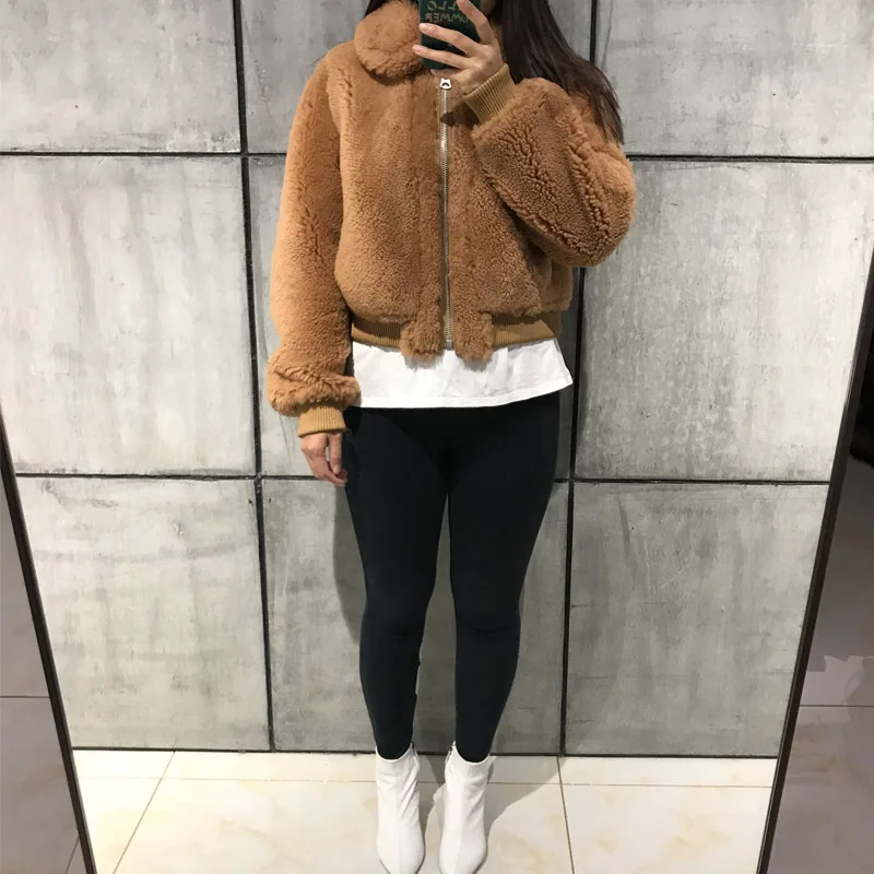 Женские замшевые куртки ягненка Кожаная куртка ягненка Меховая куртка shearling jacket