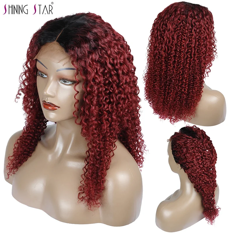 Shiningstar Ombre 1B 99J бордовые человеческие волосы парик красные перуанские вьющиеся