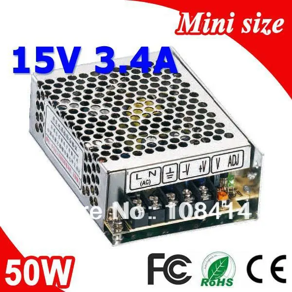 

MS-50-15 50W 15V 3.4A Mini Size LED Switching Power Supply Transformer 110V 220V AC to DC 15V output
