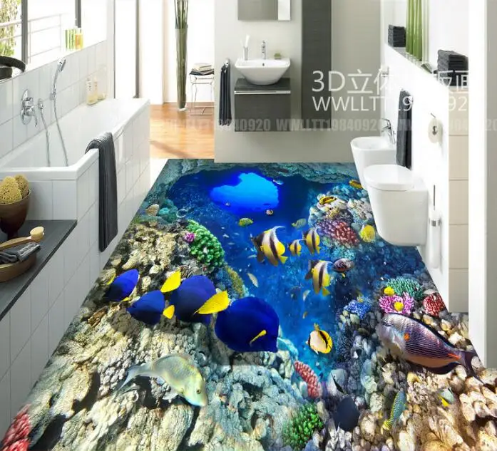 Free shipping 3D Custom Wall Sticker Underwater Cave Tropical fish Painting Photo Wallpaper for Walls home decor mural post | Дом и сад